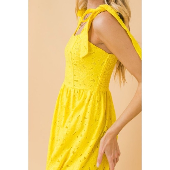 Flying Tomato Sunny Yellow Floral Eyelet Double Ruffle Maxi Dress - Picture 3 of 13
